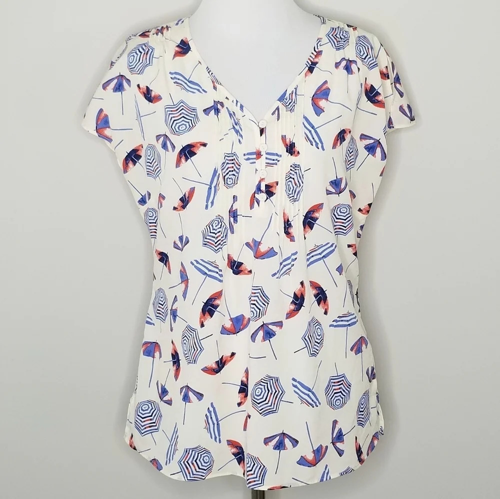 Talbots Umbrella Print Short Sleeve Blouse S